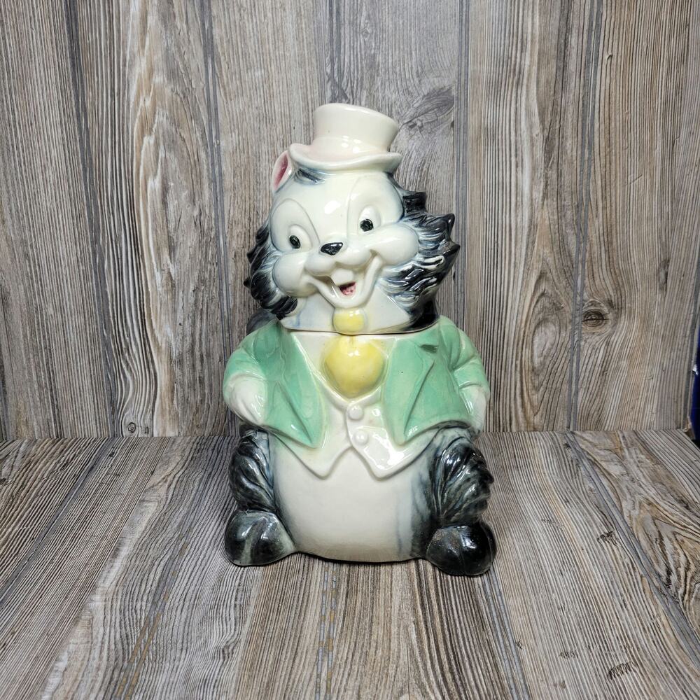 Vintage Squirrel Top Hat Cookie Jar Brush W15